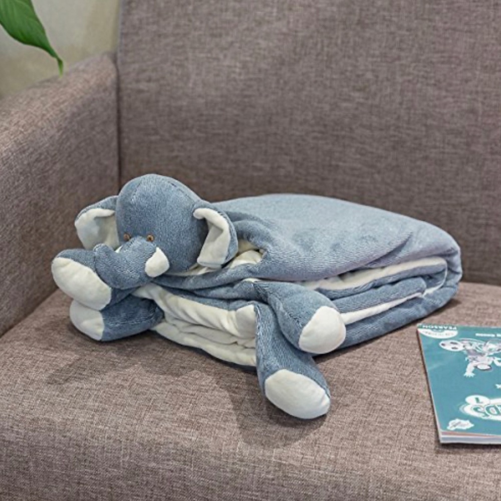 📌  New Grey Baby Blanket w/ Elephant Attached Toy